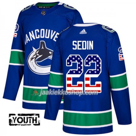 Lapsille NHL Vancouver Canucks Pelipaita Daniel Sedin 22 Adidas 2017-2018 Sininen USA Flag Fashion Authentic